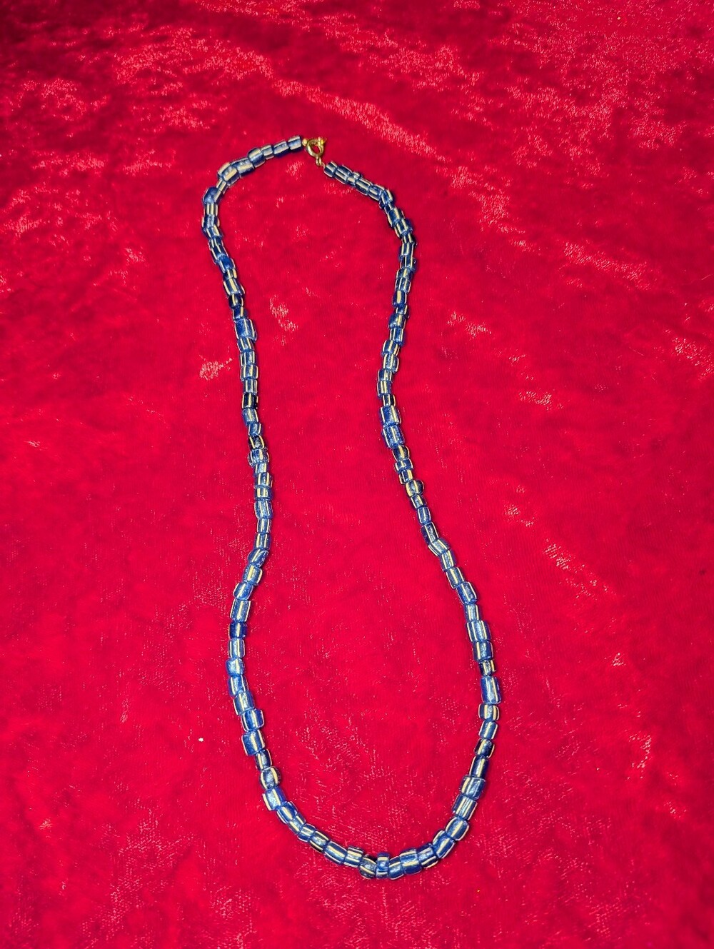 Handcrafted Blue Glass Bead Necklace with Gold Accent - Women Jewelry